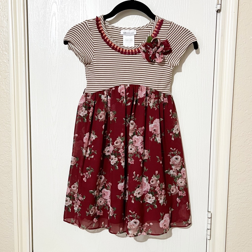 Bonnie Jean Striped Floral Little Girl Dress Mixed Media Cottagecore Prairie 6